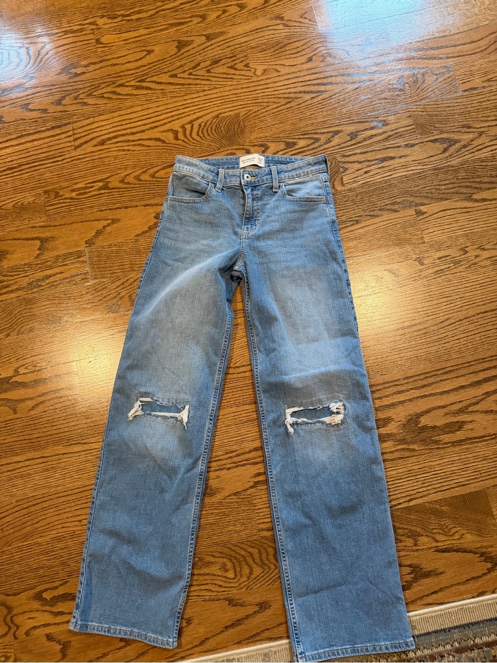 abercrombie kids Light Blue Straight-Leg Jeans with Knee Rips